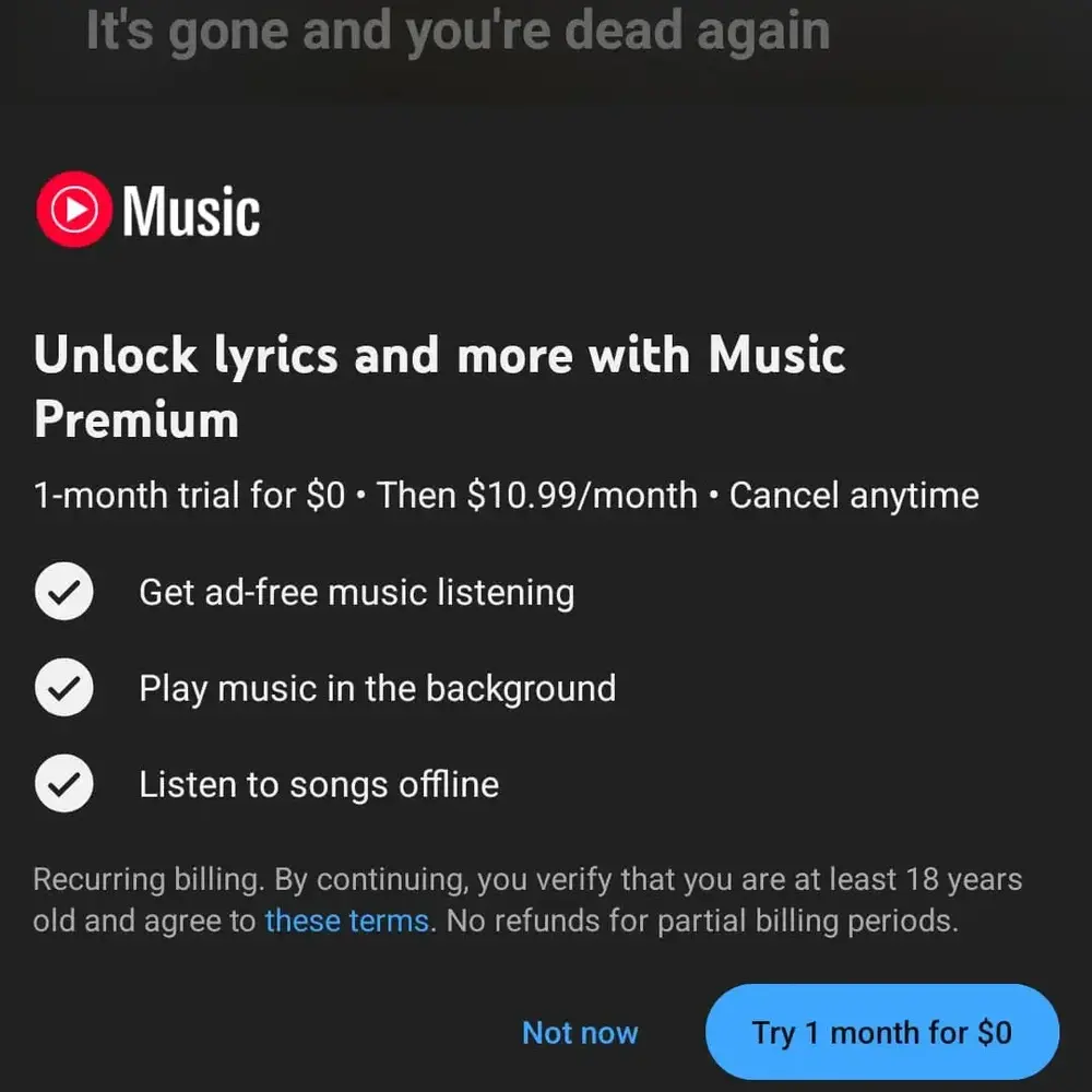 YouTube Music Popüler Şarkı Sözü Özelliğini Artık Ücretli Sunacak